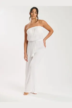 South Beach White Crinkle Viscose Sheer Strapless Jumpsuit AU 16