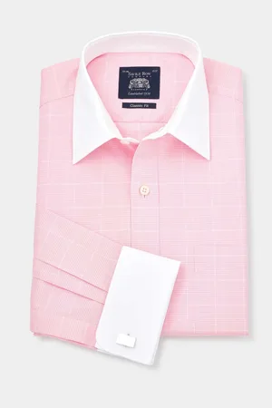 SAVILE ROW The Classic Fit 100% Cotton PoW Check White Collar Formal Shirt AU 42 Regular