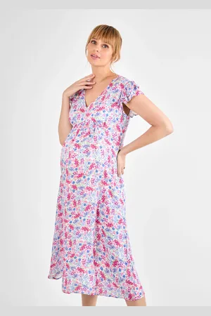 JoJo Maman Bébé Floral Frill Sleeve Maternity Midi Dress AU 16