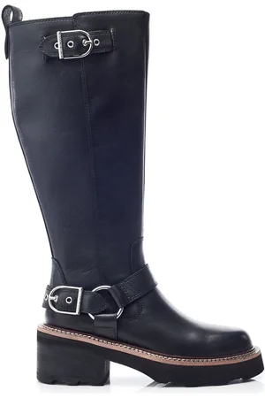Moda In Pelle Ludres Buckle Detail Chunky Long Black Boots AU 5 (EU 36)