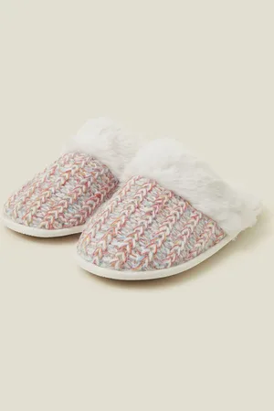 Accessorize Pink Faux Fur Knit Mules Slippers S