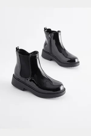 Next Black Patent Wide Fit (G) Chunky Chelsea Ankle Boots AU 4 (EU 37)