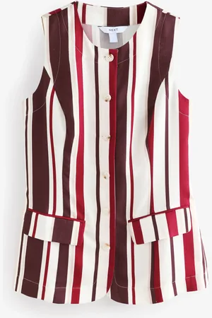 Next Red/Ecru Stripe Long Line Sleeveless Waistcoat AU 10
