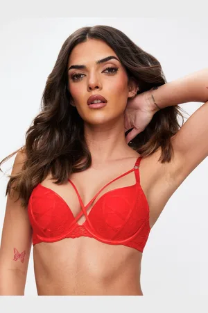 Ann Summers Red Sweet Surrender Padded Lace & Mesh Plunge Bra 32 A
