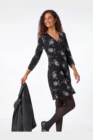 Roman Floral Print Wrap Front Stretch Dress AU 14