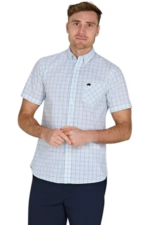 Raging Bull Short Sleeve Window Pane 100% Cotton Poplin Shirt M
