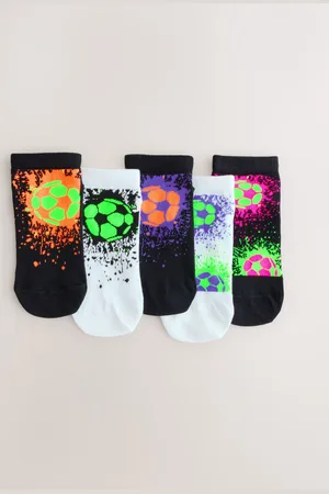 Next Black/White Bright Football Splat Rich Trainers Socks 5 Pack 12.5-3.5