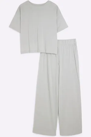 River Island Grey Short Sleeve 100% Cotton T-Shirt and Joggers Set M