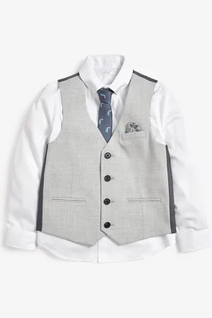 Next Grey Waistcoat, White Shirt & Tie Set Waistcoat (12mths-16yrs) 13 Years (158cm)