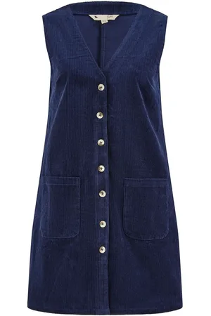 Yumi Corduroy Button Through Pinafore Dress With Pockets AU 16