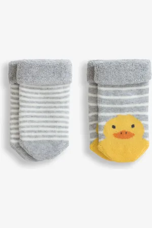 JoJo Maman Bébé Marl Grey Duck 2-Pack Baby Socks Newborn