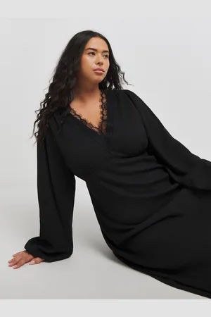 Simply Be Long Sleeve Waffle Lace Trim Maxi Skater Dress AU 10