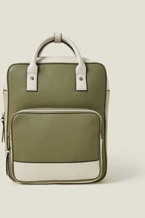 Accessorize Green Two-Tone Top Handle Faux Leather Backpack One