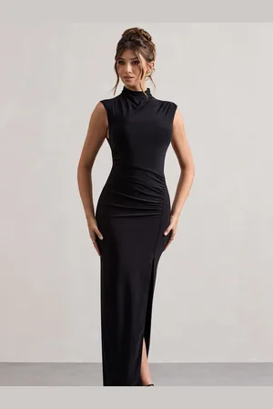 Club L Lanetta Ruched High-Neck Maxi Dress With Split AU 12