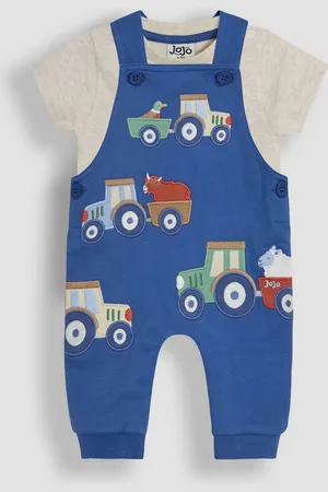 JoJo Maman Bébé Denim Tractor 2-Piece Appliqué Dungarees & T-Shirt Set 6