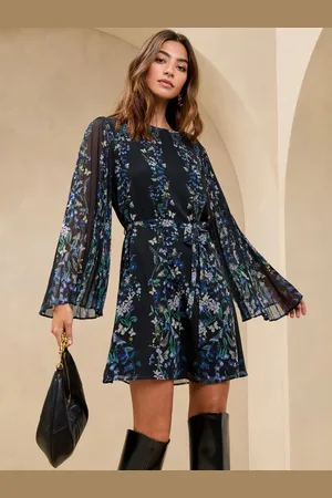 Lipsy London Pleated Butterfly Mini Shift Dress AU 12