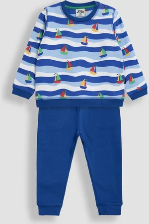 JoJo Maman Bébé Blue Sailboat Printed 100% Cotton Sweatshirt & Joggers Set 12