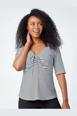 Roman Stripe Ruched Stretch Top AU 8