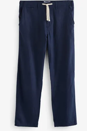 Threadbare Navy Linen Blend Trousers 32