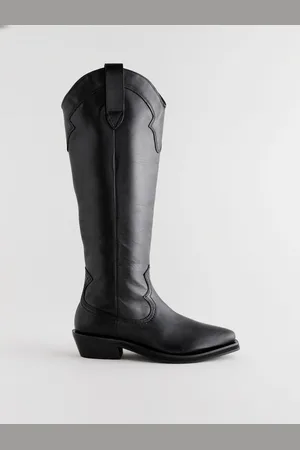 Next Black Leather Forever Comfort Cowboy Boho Knee High Boots AU 11 (EU 43)