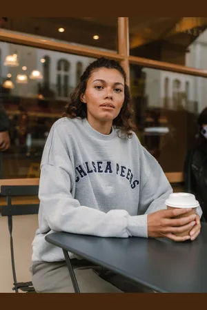 Chelsea Peers Grey Cotton Embroidered Letterman Logo Sweatshirt AU 14
