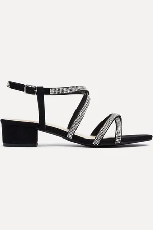 Linzi Black Glow Barely There Low Block Heeled Sandals With Diamante Straps AU 6 (EU 37)