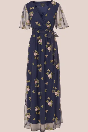 Adrianna Papell Embroidered Flutter Dress XS