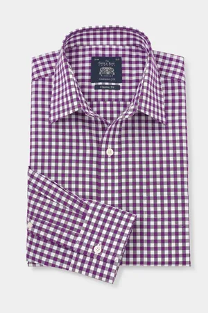SAVILE ROW 100% Cotton Gingham Check Classic Fit Single Cuff Formal Shirt AU 38 Regular