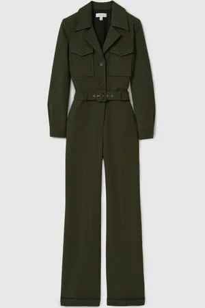 Reiss Dark Green Ray Belted Utility Jumpsuit AU 12