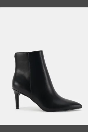 Novo Black PU Wide Fit Felicia Point Mid Heel Ankle Boots AU 7 (EU 38)