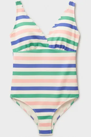 J.Crew Pink Striped Scallop Edge Swimsuit AU 18