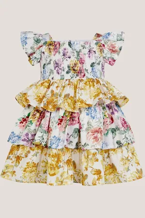 Monsoon Baby Floral Print Puff Sleeve Tiered 100% Cotton Dress 2