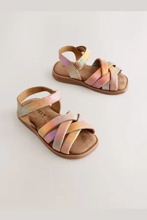 Next Multi Metallic Wide Fit (G) Leather Woven Sandals With Touch Fastening AU 3 (EU 19)