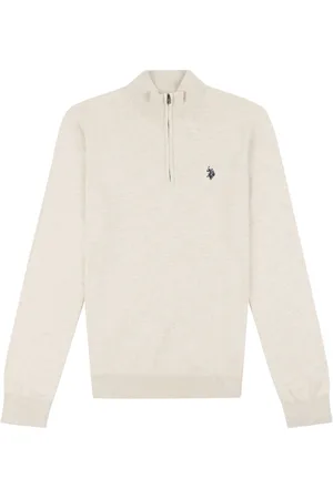 U.S. Polo Assn. U. S. Polo Assn. Cream Mens Funnel Neck Quarter Zip Knit Jumper 3XL