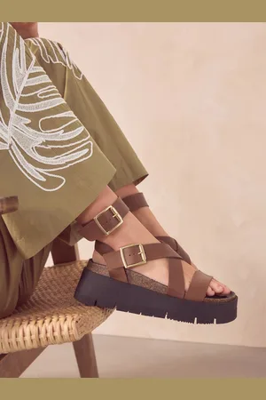 Next Tan Brown Ultra Chunky Leather Flatform Sandals AU 9 (EU 41)