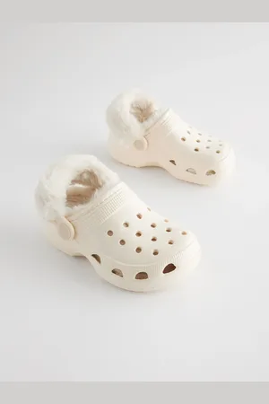 Next Neutral White Faux Fur Lined Clog Slippers AU 5 (EU 21.5)