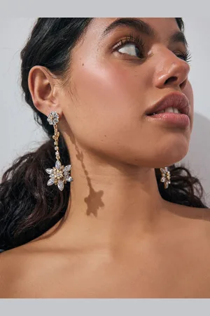 Next Gold Tone Flower Sparkle Long Drop Earrings One