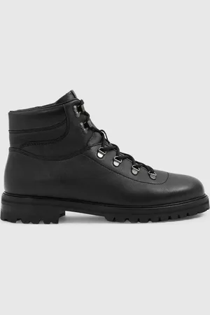 Reiss Black Ashdown Leather Hiking Boots AU 9 (EU 43)