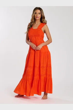South Beach Palm Broderie Tie Back 100% Cotton Maxi Dress AU 12