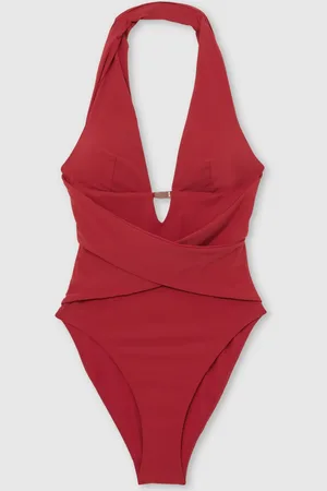 Reiss Dark Red Maya Plunge Halterneck Swimsuit 16