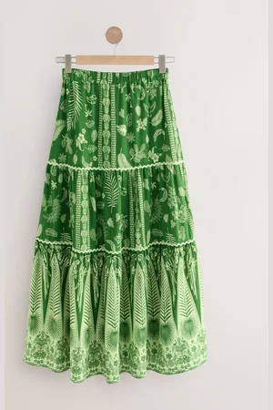 Next 100% Cotton Tiered Maxi Skirt AU 8 Petite