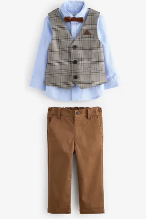 Next Neutral Check Waistcoat, Shirt, Trousers & Bow Tie Set (3mths-9yrs) 5