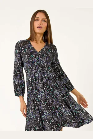 Roman Floral Print Lace Trim Dress AU 10