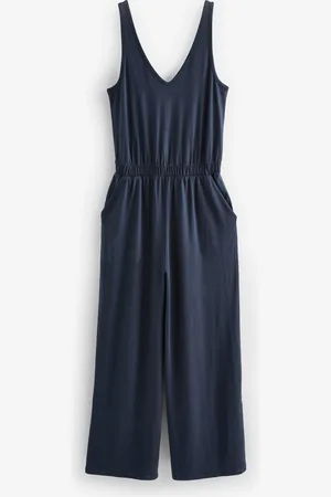 Next Navy Jersey Wide Leg V-Neck Sleeveless Jumpsuit AU 14