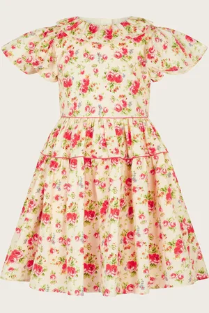 Monsoon Frilly Short Sleeve Rose Print Dress 10 Years (140cm)