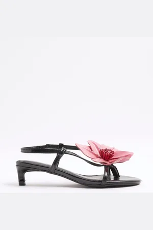 River Island Black 3D Flower Kitten Heel Sandals AU 6 (EU 37)