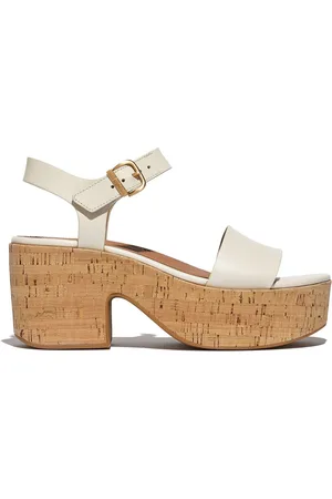 FitFlop Cream Platfforms Leather Cork Heeled Ankle-Strap Sandals AU 7 (EU 38)
