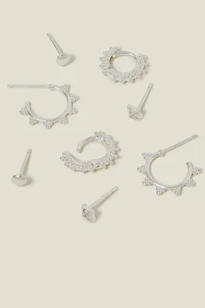 Accessorize Silver Plated Sterling Stud and Bobble Hoop Earrings 4 Pack One