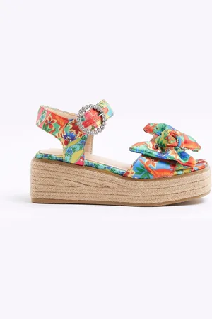 River Island Natural Girls Multi Colour Printed Wedge Sandals AU 4 (EU 37)