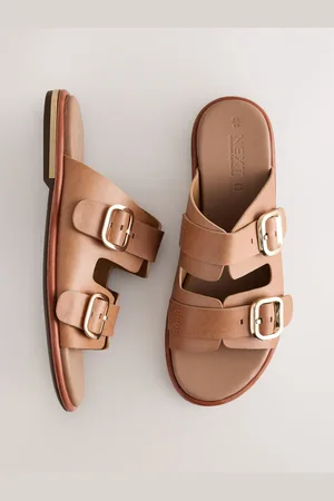 Next Nude Leather Forever Comfort Double Buckle Mules AU 8.5 (EU 40)